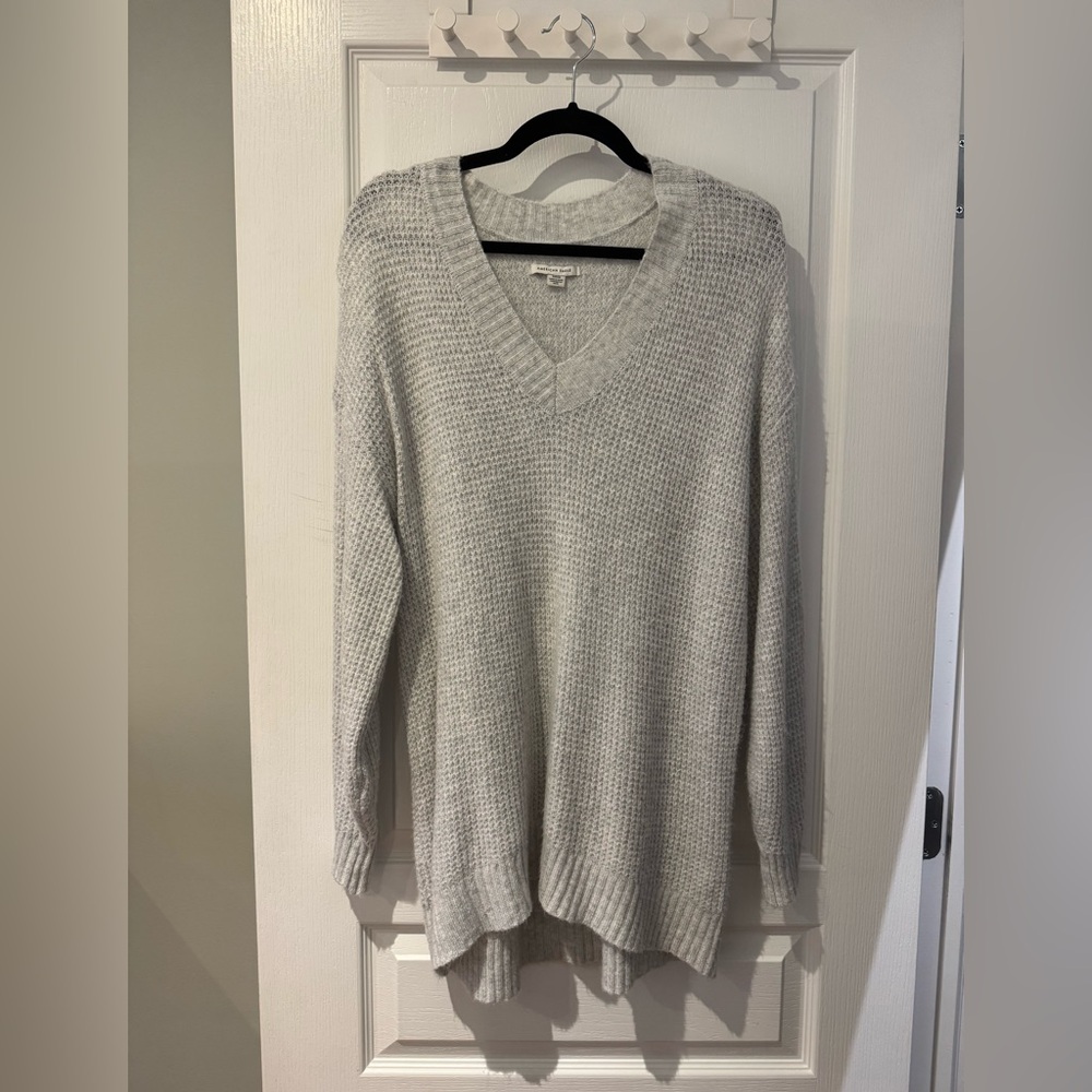 Oversized Cozy Gray V-Neck Sweater